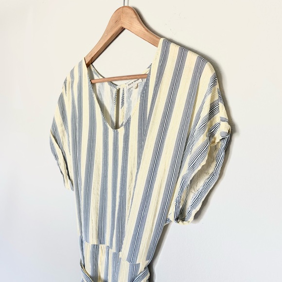 Stevie Hender Pants - Stevie Hender Yellow Blue Stripe Wide Leg Jumpsuit with Tie Waist